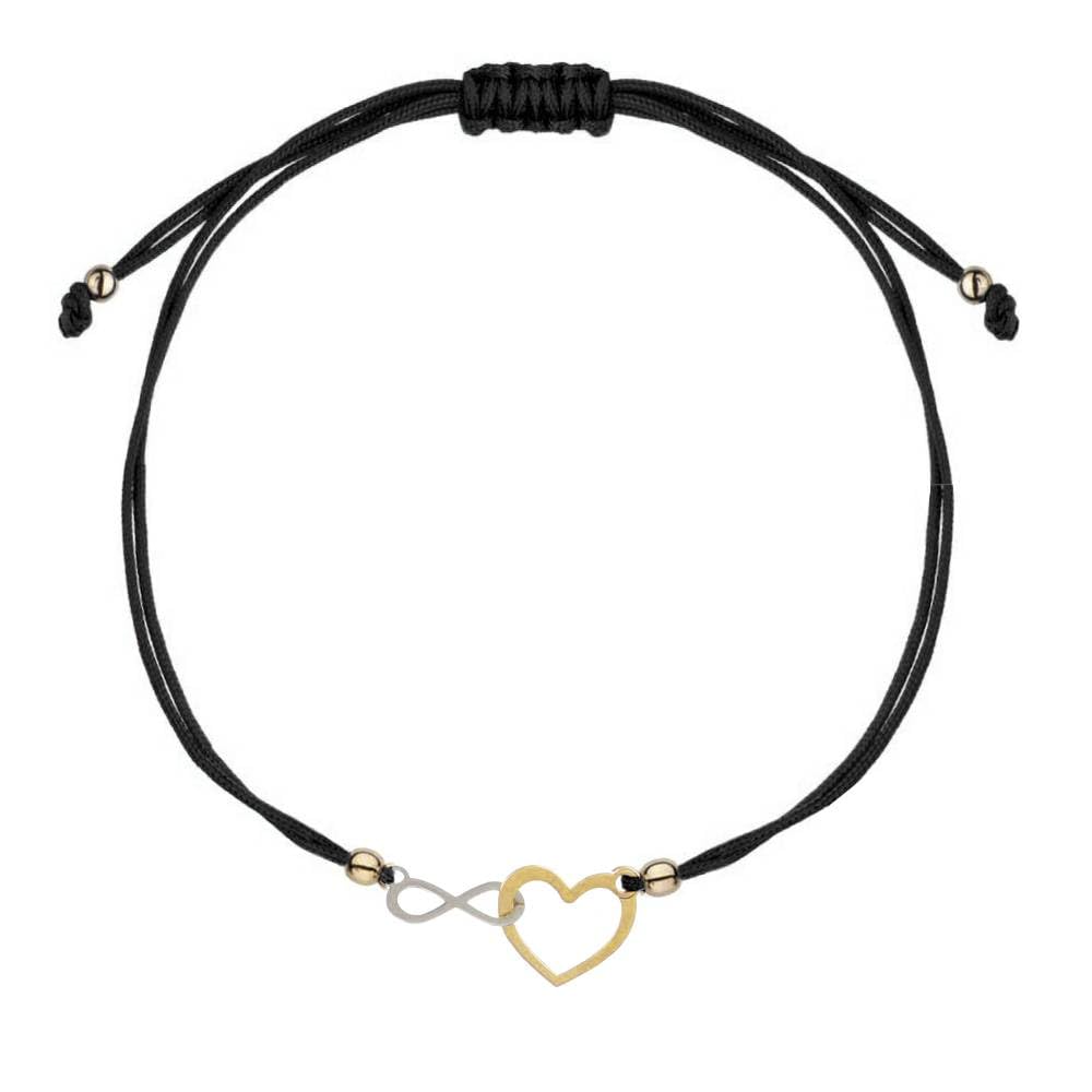 Sakrami Bracciale Donna Cotton con Infinito e Cuore Cordoncino Nero.Idea regalo per Compleanno, Fidanzamento, Anniversario, Cresima, San Valentino, Comunione, Laurea, Natale + Confezione regalo