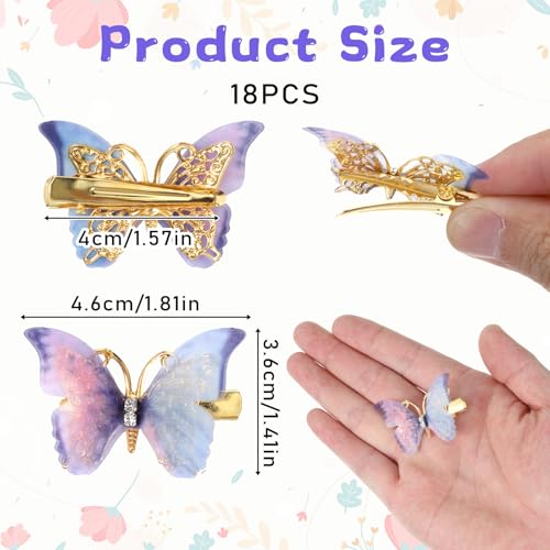 18 piezas Pinzas de Mariposa con Strass, Clips Brillantes para el Cabello, Accesorios Lindos para Mujeres y Niñas, Regalos para Fiesta Temática, Prom, Cumpleaños y Boda miniatura 2