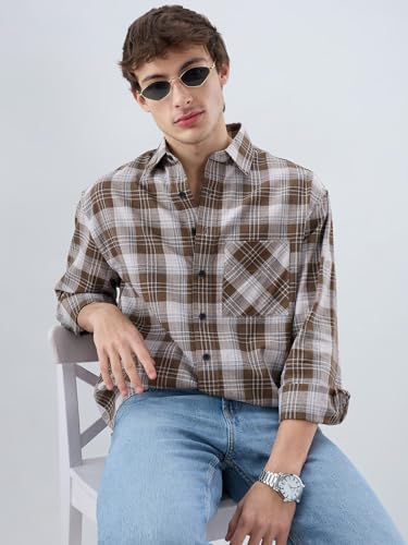 VASTRADO Deep Brown Plaid Crop Shirt - Image 3