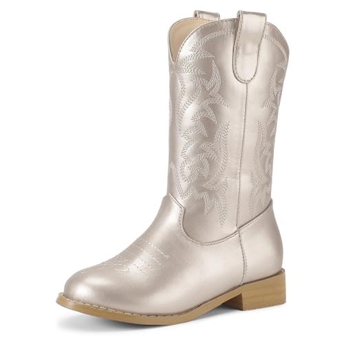 Hehainom Girls Cowgirl Cowboy Boots Toddler Western Riding Boots Round Toe Mid Calf Zipper Booties for Little Kid Big Kid