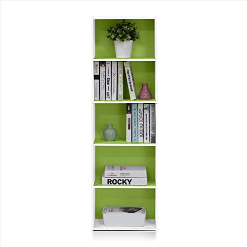 Furinno Luder 5-Tier Open Shelf Bookcase - White & Green - Image 5
