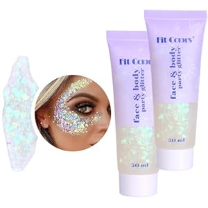 2 Pcs White Face Body Glitter, Face Glitter Gel for Singer Concerts Festival Rave Accessories, Long Lasting Chunky Sequins Glitters for Eye Lip Hair Nails, Sparkling Glitter Face Makeup 100ml (White)