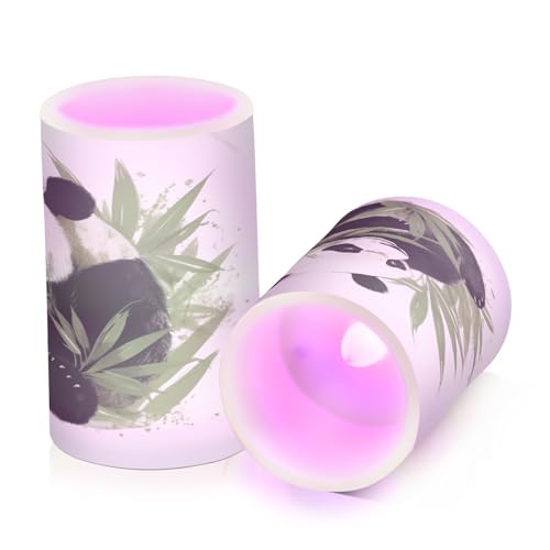 Image of Panda & Bamboo Flameless Candles, Flameless Candles with Remote Set of 2, Flameless Candles Battery Operated, Pillar Candles Home Decoration, Christmas, Party