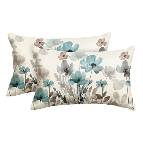 Artoid Mode Juego de 2 fundas de cojín con estampado geométrico de flores silvestres, color azul, 30 x 50 cm, diseño geométrico