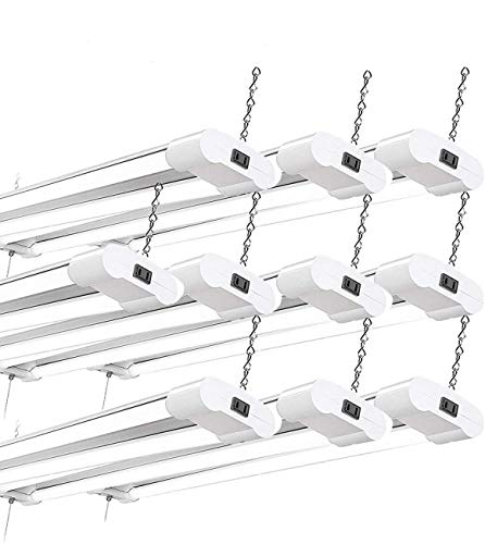 BALTORO 40w LED 4800 Lumen Double Tubes Utility Shop Light 5000K Daylight UL 100w Equivalent Pull on/Off Switch. Garage, Warehouse, Workshop Linkable to 10 (10 Pack)