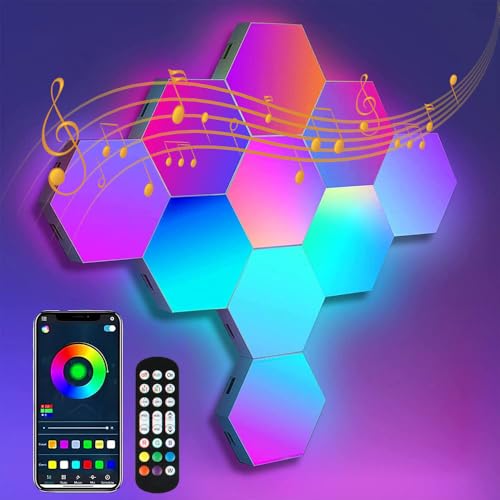 Hexagon LED Wall Light Panels: Smart RGB Color-Changing Hexagon L...
