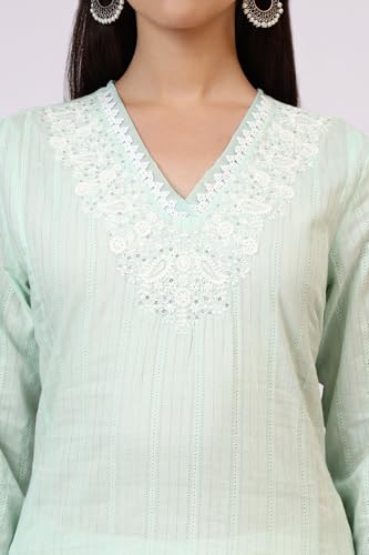 Image of W for Woman Embroidered Cotton Lurex Straight Kurta Size: