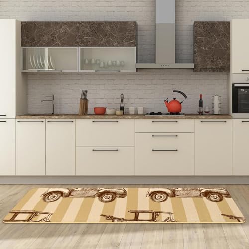 Tapete de cocina de 2 piezas absorbente lavable con coches retro 3