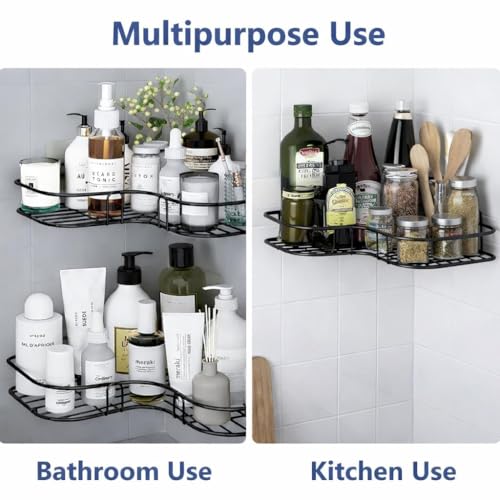 Image of Xmart India Bathroom Organiser Without Drill | Corner Shelf Rack | Self Adhesive Wall Mounted Storage Organizer for Bathroom & Kitchen | Organizer Storage Bathroom Shelve (1, Metal Corner)