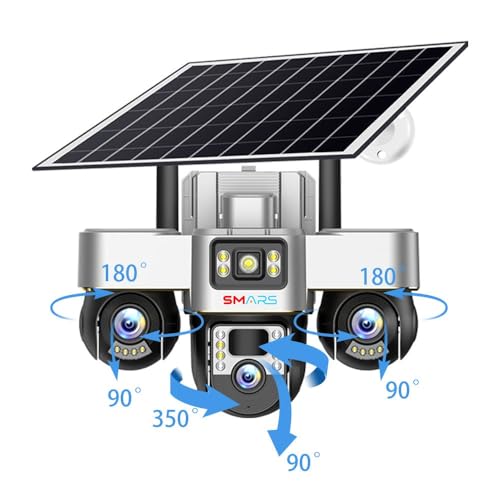 Image of smars 3-Lens PTZ Solar 4G SIM Security Camera | Outdoor CCTV with Triple View | Night Vision | Motion Detection | Full Mobile Control