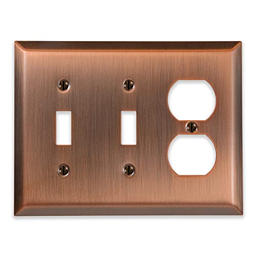Image of Amerelle Century Double Toggle /Single Duplex Steel Wallplate in Antique Copper