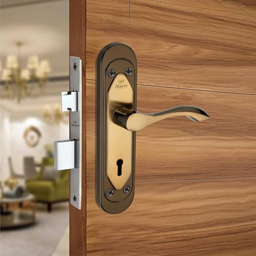 Image of Royal Flora KY, 8 Inch Iron Mortise Lockset, 6 Lever Double Turn Lock, 3 Keys,Ideal for Main Door, Bedroom, Living Room, Bathroom and Kitchen Doors Both for Right and Left Hand Doors. (Black-P Gold)