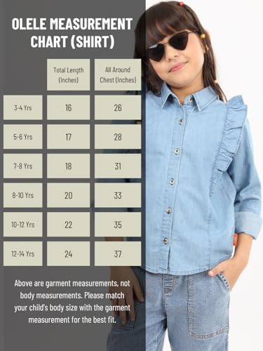 Image of olele Girls Full Sleeve Ruffles Cotton Linen Shirt - White for 4 to 14 Years | Kids Girl White Shirt | White Ruffle Shirt for Girls | Shirt Jeans