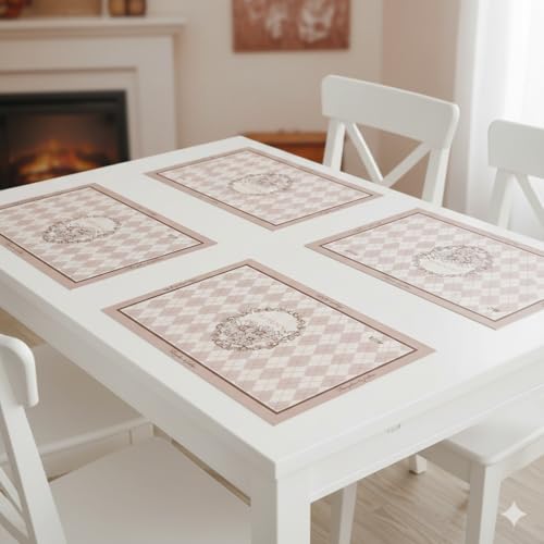 Image of YELONA Leather Dining Table Placemats Set of 4 - Waterproof, Heat Resistant, Anti-Slip, Easy to Clean Table Mats for Dining Table, Kitchen & Home Decor (Pastel Pink, 40 x 30 cm)