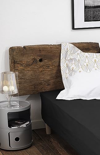 Home Linge Passion 100% Cotton Fitted Sheet, 57 Thread Count, Size 160 x 200 cm, Black, 35 cm Deep Weave, Soft, Breathable - Image 2