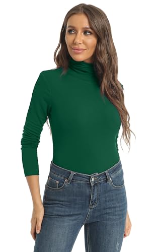 Image of Women's Casual Long Sleeve Turtleneck Tops Slim Fitted Lightweight Base Layer Shirts