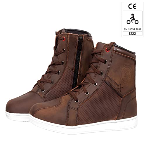 VASTER Motorrad Stiefel Motorrad Abenteuer Reiter Schuhe Leder Wasserdicht Sneaker Mode Für Männer CE Genehmigt EN 13634: 2017, Braun 036, 42 EU