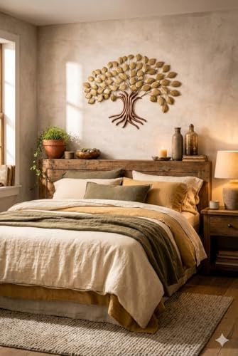 Image of Bharat Art Metal Big Tree Wall Art | Handcrafted Iron Peepal Tree Wall Hanging for Living Room, Bedroom, Hall, Office & Entrance Decor (Peepal Golden, 58 x 4 x 41 Inch) W038 B
