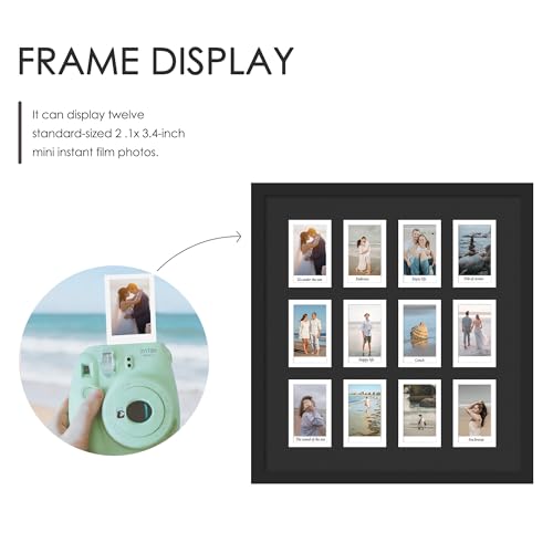 Image of DUENPY 12.2x13.1 Polaroid collage frame for Polaroid 2x3 Mini Instant Prints Photo with 12 Openings, Mini Picture Frames Wall Display with Polished Plexiglas Balck