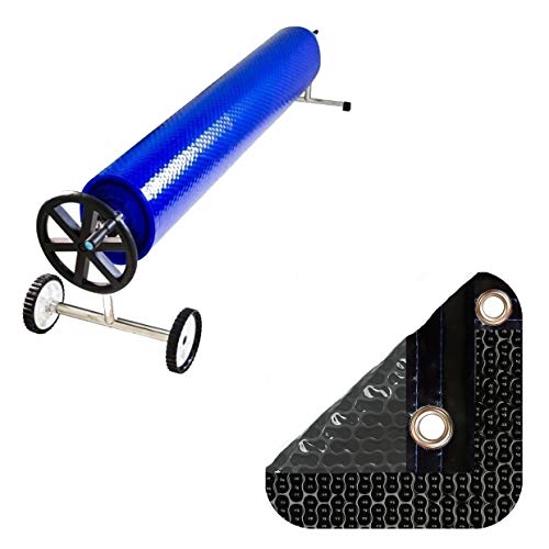 Pack Manta Térmica (Cobertor Térmico-Cubierta Isotérmica-Toldo Para Piscina) De 500 Micras New Energy Con Refuerzo En Todo El Contorno (10X5M) + Enrollador Telescópico De 81Mm.