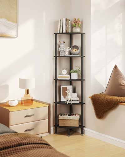 IBUYKE Estante esquinero de 5 niveles, estante de exhibición de esquina industrial, estantería de esquina para sala de estar, dormitorio, cocina, oficina en casa, color negro WBC010B - imagen 8