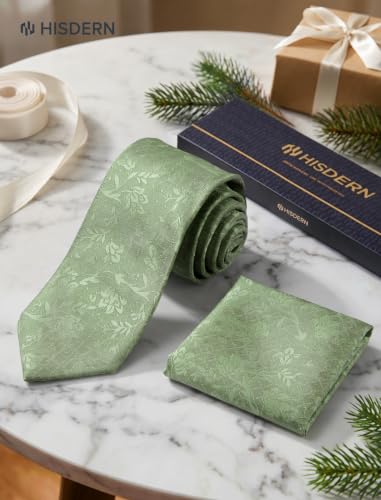 Image of HISDERN Extra Long Ties for Men Classic Floral Tie and Pocket Square Elegant Silk Necktie Handkerchief Set Wedding Party