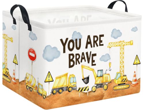Image of Rectangular Kids Storage Basket Baby Gift Basket Cute Toy Storage Bin Organizer Shelf Book Basket Room Decor(Excavator)