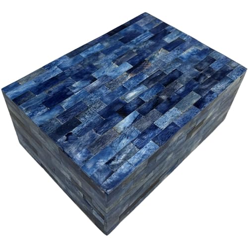 collectiblesBuy Handmade Rectangle Box Organizer Blue Colored Storage Box Decorative Bone Inlay Keepsake Storage Jewelry Box home decor living room stylish chest trunk