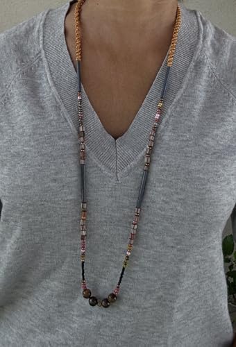 Collier œil de tigre artisanal et perles de verre africain d'exception