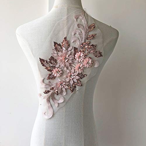 Exquisite 3D Flower Applique,Beaded,Sequined Floral Patch Lace Appliques Motif Sew Onto Dance Costumes Evening Dresses Pale Pink Color #TOP1