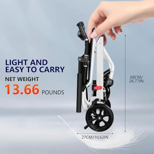 Image of Transport Wheelchair Lightweight Foldable(13.66lbs), Aluminum Transport Chair, Portable Wheelchairs with 16 Inches Seat Width, 8 inch Rear Tires, Handbrake