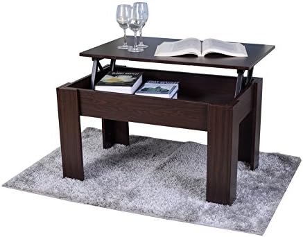 Facilehome Lift Top Coffee Table Storage Organizer Storage Cabinet Table Foldable,Walnut