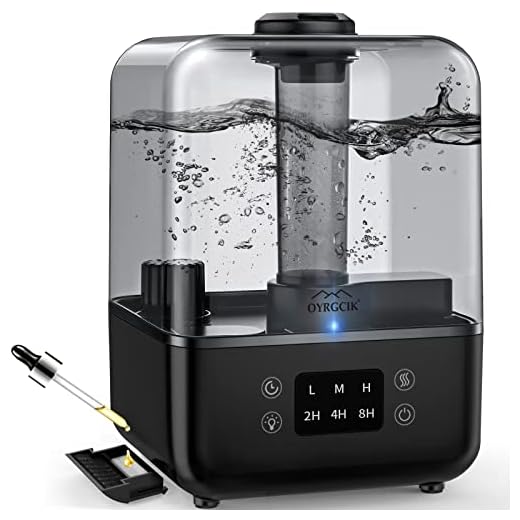 Humidifiers for Bedroom, Ultrasonic 5L Top Fill Humidifiers for Large Room Baby Home with 360° Rotation Nozzle, 3 Mist Levels, Auto Shut-Off, Timer, Essential Oil Diffuser, 30H Work Time, Quiet