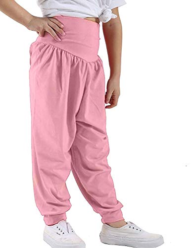 GirlzWalk Kids Harem Loose Baggy Sports Dancing Pants Girl's Harem Children Trouser (Baby Pink, 7-8 Years Old)
