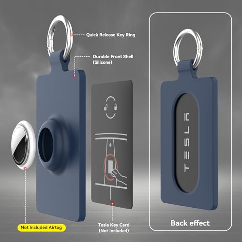 Image of Card Holder for Tesla Keycard with AirTag Slot, Soft Silicone Key Card Protective Case Cover for Tesla Model 3 Y S X Cybertruck,Key Holder with Keychain Key Rings - 1 Pack,Blue