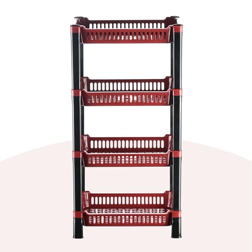 Image of Urbane Home Pack of 5 Multipurpose Racks for Storage | 4-Tier Kids Toy Organizer /Under Wash Basin & Office Storage Cabinet & Shelves | Maroon