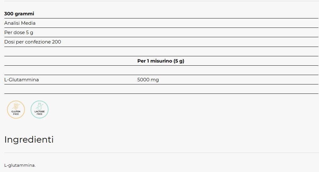 Yamamotò Glutamine Powder 300 grammi - glutammina non aromatizzata - ideale per crescita muscolare - Senza Glutine e Senza Lattosio