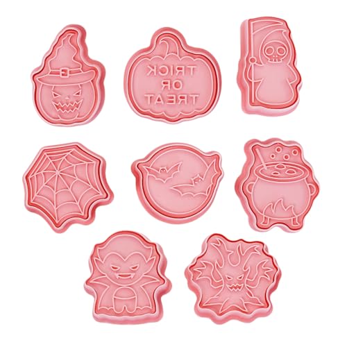 8 Pieces Halloween Cookie Cutters Set, Halloween Biscuit Cutters 3D Stamp Cookie Molds for Halloweens Party Supplies Decorations and Baking Fondant Chocolate