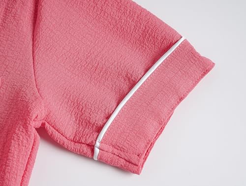 Image of Hupohoi Big Girls Button Down Pajama Set 3pcs Short Sleeve Long Pants with Shorts Crepe Wrinkled Fabric Sleepwear Nighty