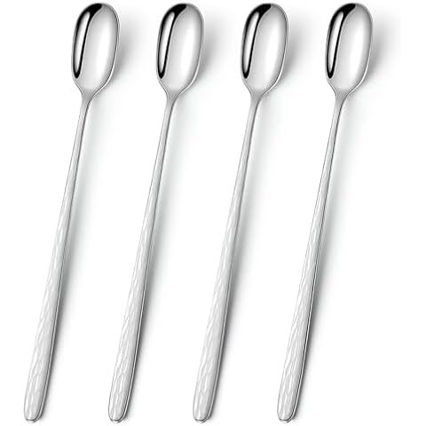 YFWOOD 9.1-Inch Long Handle Iced Tea Spoon, Ice Cream Spoon, Long Coffee Spoons, Stainless Steel Cocktail Stirring Spoons - Set of 4 (Silver) Cover