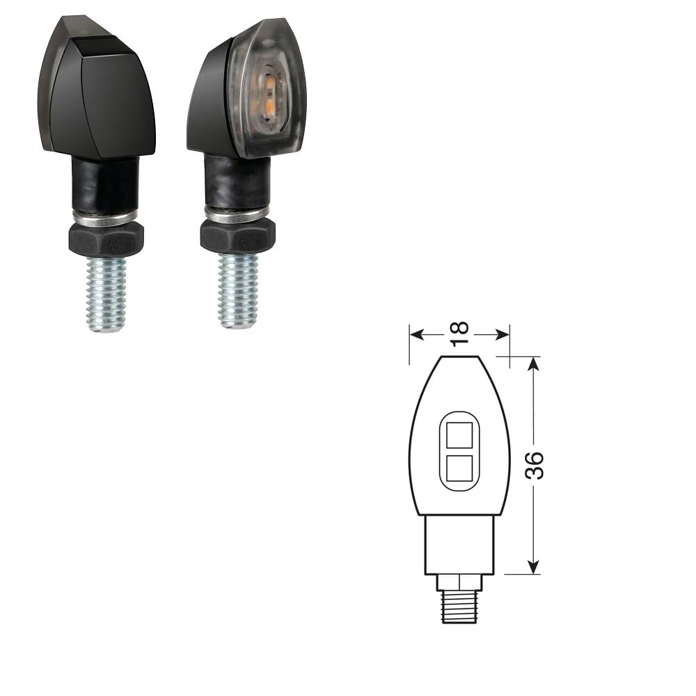 COMPATIBILE CON PER ASPES COPPIA DI FRECCE A LED OMOLOGATE PER MOTO LAMPA FRECCIA SPORTIVA MICRO 12V NERA CON LUCE ARANCIO 36X18 MM