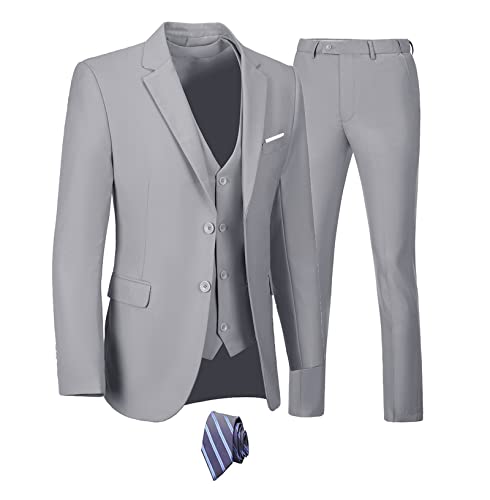 Image of Furuyal Mens Suits 3 Piece Slim Fit Suit Set Formal Wedding Business Tuxedo | Men Suit Blazer Jacket Vest Pants with Tie