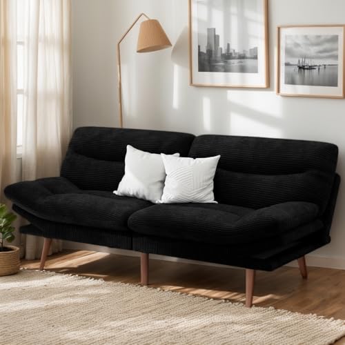 Image of Amada 66 inch 3-in-1 Convertible Futon Sofa Bed, Black