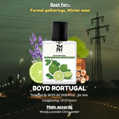 Image of TMPerfumehouse Boyd Portugal EDP for Men | Woody, Aromatic & Long Lasting Perfume Spray | Aromatic, Lavender & Citrus Fragrance | Luxury Gift for Him | TMPH | 50ml