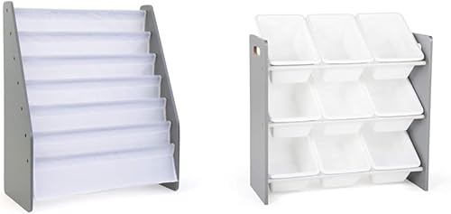 Humble Crew Estantería de gran tamaño para niños, organizador de libros de 6 niveles, organizador de juguetes grisblanco y gris, almacenamiento de 9