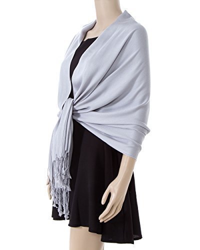 World of Shawls NEW SILKY CASHMERE FEEL PASHMINA SHAWL/SCARF/WRAP (Silver Cloud)