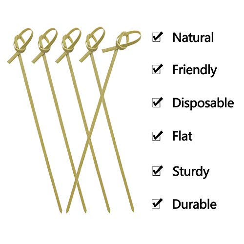 BLUE TOP Bamboo Cocktail Picks 100 PCS Bamboo Skewers 6 Inch with Looped Knot, Food Picks,Party Toothpicks for Appetizers,Cocktail Drinks,Barbecue Snacks,Club Sandwiches.