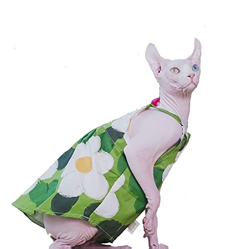 Sphynx Katze Sommerkleidung für Katzen nur weiche Baumwollweste atmungsaktiv bedruckt Kätzchen Shirts für Sphynx, Cornish Rex, Devon Rex, Peterbald (M (2,2-3,3 kg), Grün Floral) Cover