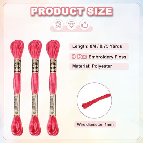 Image of PATIKIL 6 Skeins Embroidery Floss, Polyester Embroidery Threads Bracelets String for Cross-Stitch Hand Embroidery, Red