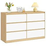 VASAGLE Kailyn Collection   Commode Chambre 6 Tiroirs, Armoire de Rangement, Meuble à Vêtements, 119,4 x 40 x 75 cm, Style Moderne, Jaune Amande LTS616YJ01